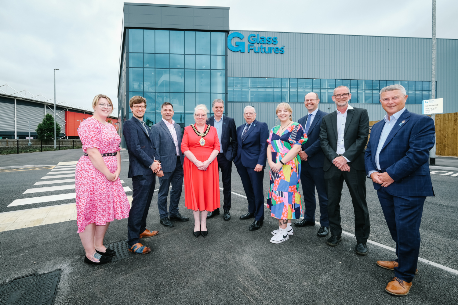 Officials at the opening of the new Glass Futures facility in St Helens