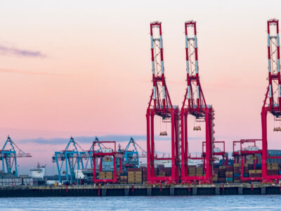 Mega Cranes at the Port of Liverpool Docks River Mersey UK