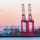 Mega Cranes at the Port of Liverpool Docks River Mersey UK
